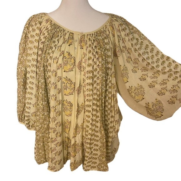 Calypso St. Barth Womens Cream Button Up Balloon Sleeve Floral Blouse Sz 1 XL - Picture 2 of 12